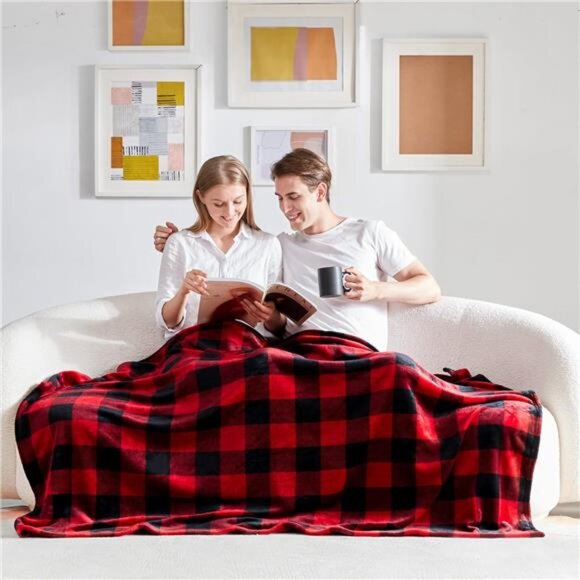Fleece Throw Blankets, Buffalo Plaid Throw Blanket for Couch Sofa Bed, Soft Warm - Picture 7 of 8
